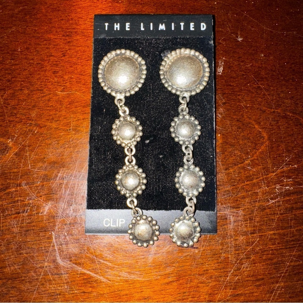 Vintage FRANCE Earrings ~Clip Drop Dangle~ Silver Metal ~ 7/8"x 3 1/4" NEW